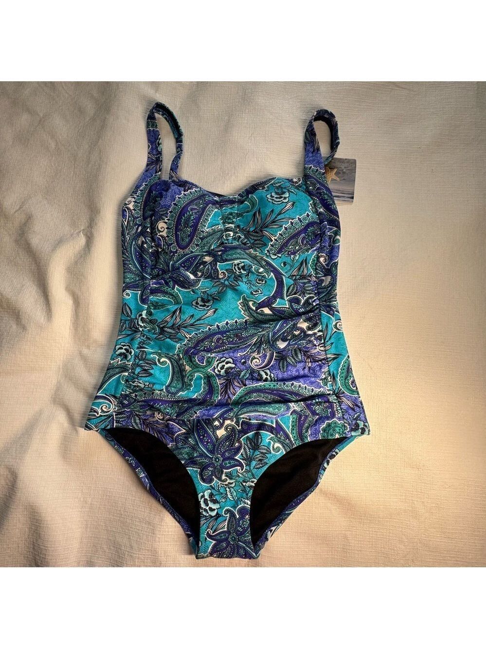 Seekers Blue and Purple One-Piece Swimsuit with Adjustable Straps. Size 10